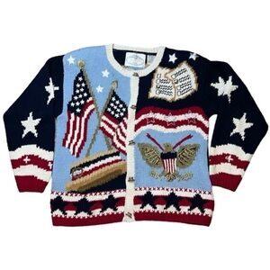 {🎉HP EUC Eagle’s Eye Collectibles Vintage Americana Election Cardigan Sweater M